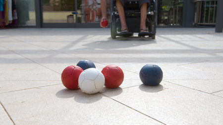 Disabled Boccia player playing on a wheelchairの写真素材