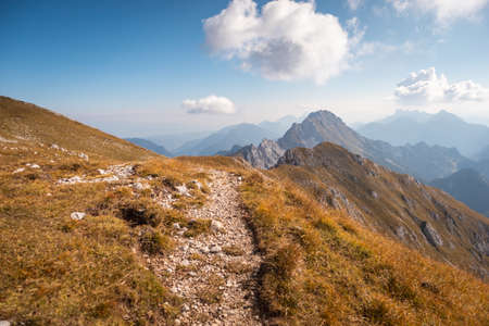 Alpine landscape with and mountain range background in summer.の写真素材