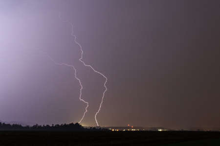 Lightning Strike at dark stormy and rainy night