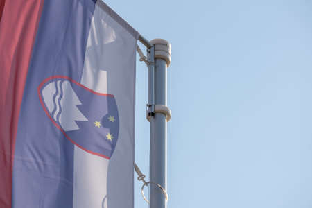 Slovenia national flag waving in the wind.の写真素材