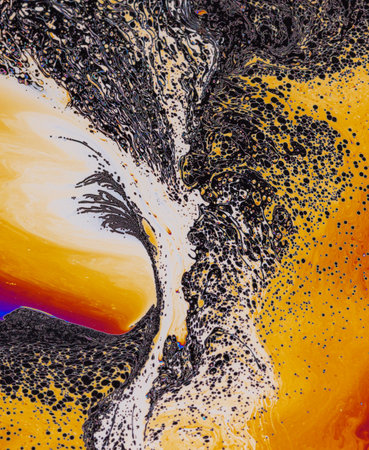 Colorful liquid mixture, blending paints in dynamic abstract fluid texture background, close up...
