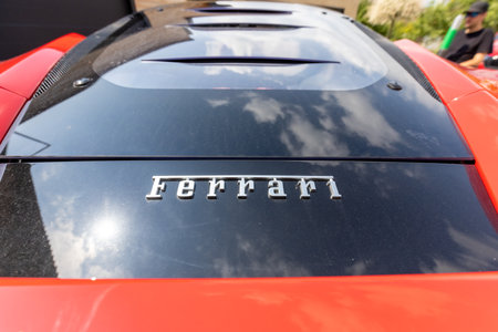 Slovenia, Ljubljana - 2 June 2022: Red Ferrari F8 Tributo Italian luxury sports carのeditorial素材