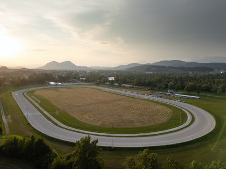 Aerial view of hippodrome in Ljubljana, Sloveniaの写真素材