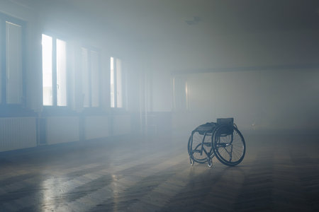 Empty wheelchair at a studio. Disability and sport concept.の写真素材