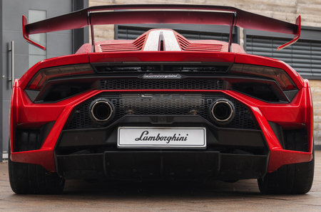 Slovenia, Ljubljana - 9 October 2025: Lamborghini Huracan STO sits parked, rear viewのeditorial素材