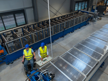 Engineer team, African American man and one with disability manually controlling automated machinery in a factory.の写真素材