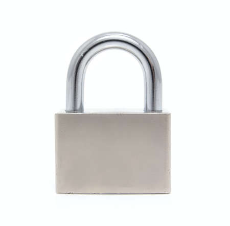 Steel padlock on a white background. Close-up. Macroの写真素材