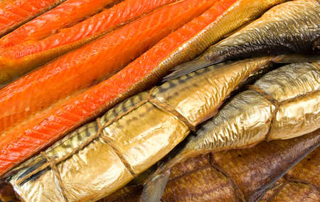 Set of smoked fish. Fish backgroundの写真素材