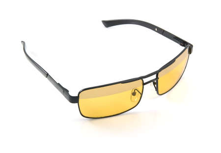 Modern yellow sunglasses, isolated on white background
