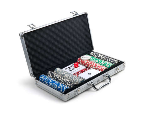 Poker set in a metallic case の写真素材