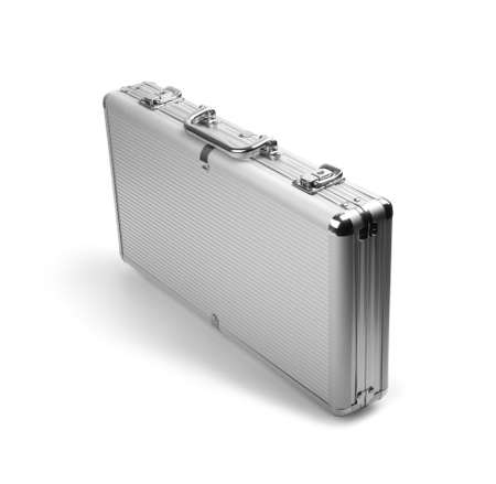 A silver briefcase costs on a white backgroundの写真素材