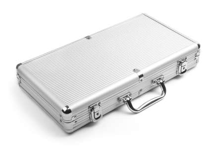 A silver briefcase isolated on a white backgroundの写真素材