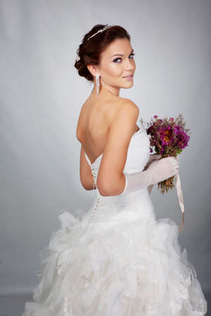 Brunet bride portrait in studioの写真素材