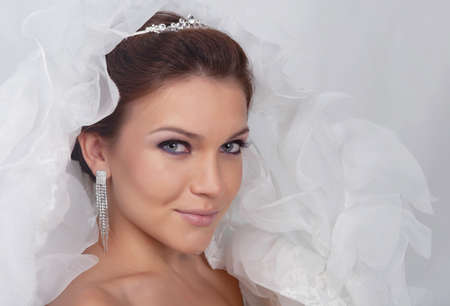 Brunet bride portrait in studioの写真素材