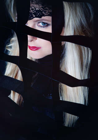 Blond woman portrait in studioの写真素材