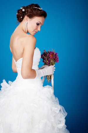 Brunette hair bride portraitの写真素材