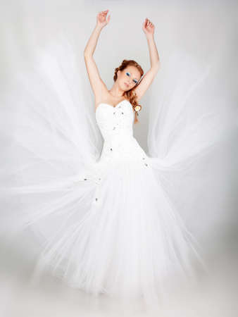 Beautiful blond bride photo in studioの写真素材
