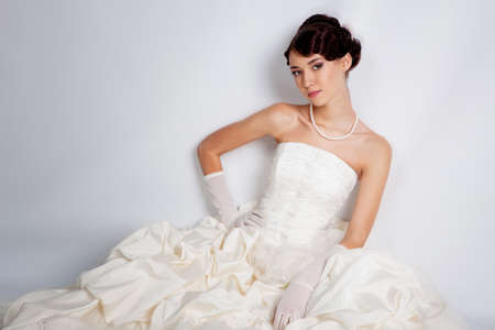 Beautiful brunette bride photo in studioの写真素材
