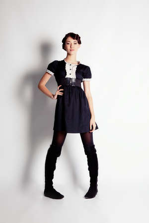 Beautiful brunette girl photo in studioの写真素材