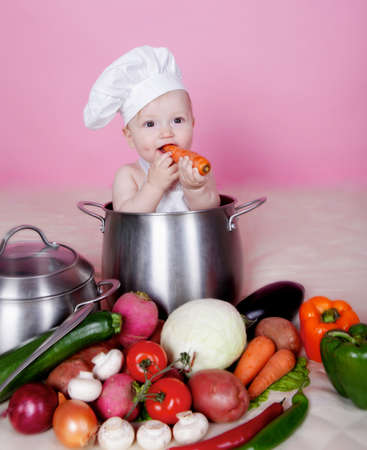 Little baby cook in studioの写真素材