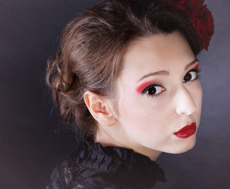 Beauriful smiling girl black dressの写真素材