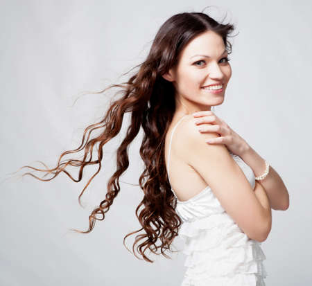 Beauriful brunette girl portrait in studioの写真素材