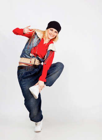 Beautiful blond hair girl dancing hiphopの写真素材