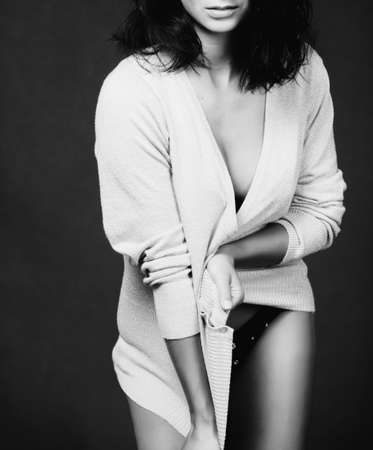 Black and white portrait of sexy girlの写真素材