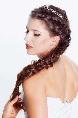 Bride hairstyle photo in studioの写真素材