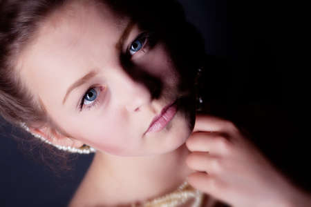 Girl with hairstyle photo in studio
