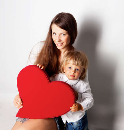 Mother with son in studioの写真素材