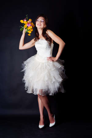 Bride portrait in studio on black backgroundの写真素材