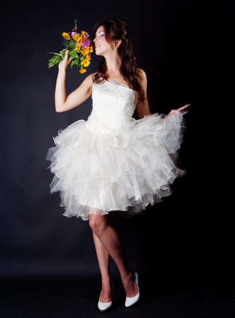 Bride portrait in studio on black backgroundの写真素材