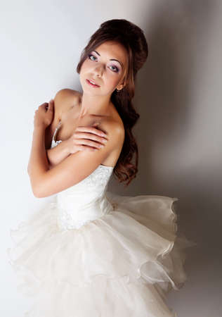 Bride portrait in studio on white backgroundの写真素材