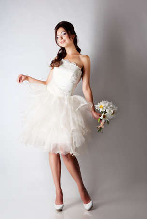 Bride portrait in studio on white backgroundの写真素材