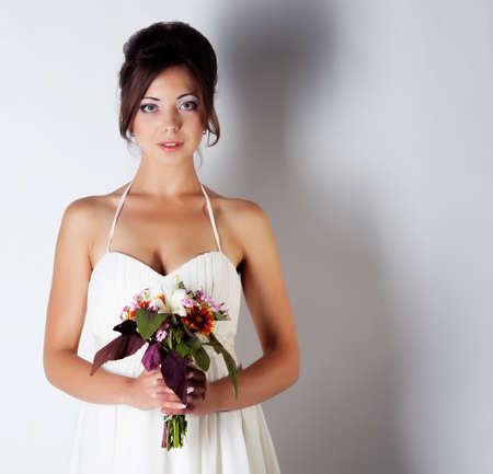Bride portrait in studio on white backgroundの写真素材