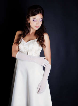 Bride portrait in studio on black backgroundの写真素材