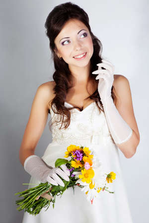 Bride portrait in studio on white backgroundの写真素材