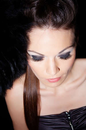 Beautiful girl with hairstyle portrait in studioの写真素材