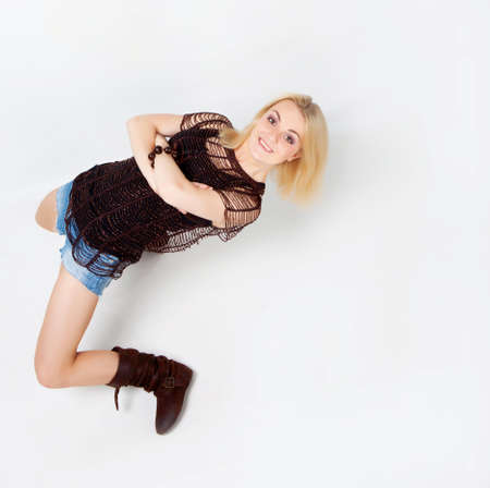 Beautiful girl dancing hip-hop in studioの写真素材