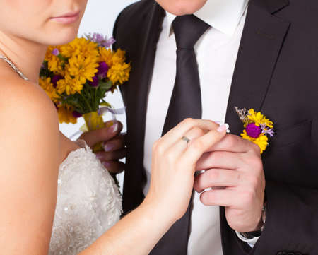 Bride and groom portrait in studioの写真素材