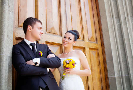 Bride and groom outdoor portraitの写真素材