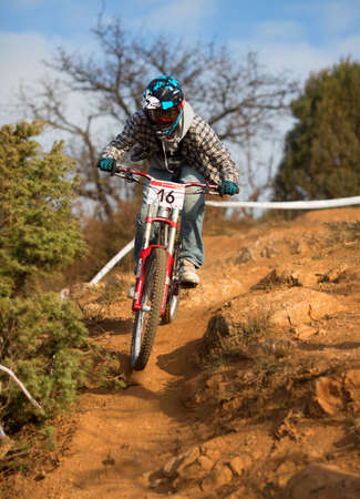 SEVASTOPOL, UKRAINE - NOVEMBER 25: Unknown racer on the competition of the mountain bike "Listopad Bike Session 2012" on November 25, 2012 in Sevastopol, Ukraineのeditorial素材