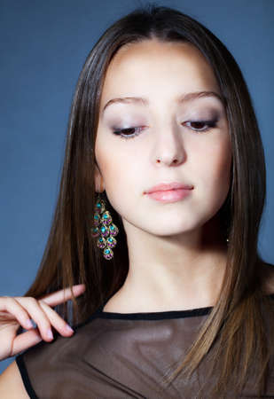 Beautiful brunette girl with healthy hairの写真素材
