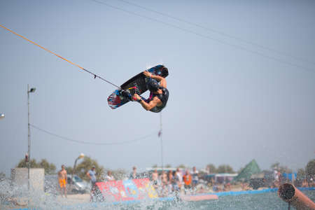 POPOVKA, UKRAINE - AUGUST 23. Unknown surfer on competition "Z-Games 2012" on august 23, 2012 in Popovka, Ukraineのeditorial素材