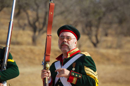 SEVASTOPOL SEPTEMBER OF 2012. Russian soldier on historical reconstruction of Battle of Alma  Crimea...
