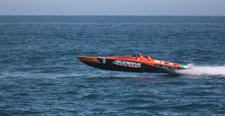 YALTA, UKRAINE - MAY 8 . Racing boat race in the world championship of powerboat P1 on may 8, 2010 in Yalta, Ukraineのeditorial素材