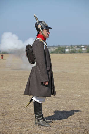 SEVASTOPOL SEPTEMBER OF 2011. Russian soldier on historical reconstruction of "Battle of Alma  Crimea war 1854 year".  25 of september 2011 Sevastopol, Ukraineのeditorial素材