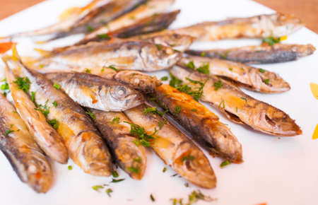 Fried skas fish on the white plate