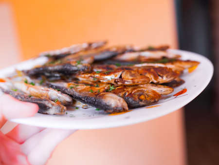 Fried skas fish on the white plate